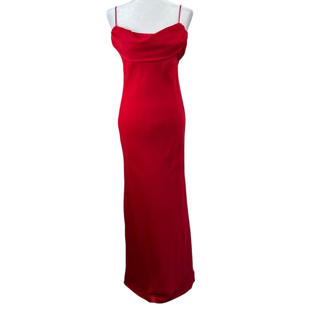 Vintage 80s Jody Red Chiffon Cowl Neck Gown Maxi Dress Junior 9 Adult XS S